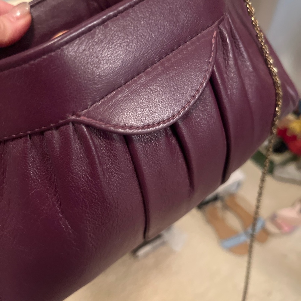 Andes Plum Purple Leather Pleated Clutch Chain Shoulder Bag - Picture 4 of 7